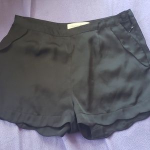 High waisted black silk shorts